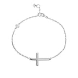 Horizontal Curved Sideways Cross Bracelet in White Gold Top View