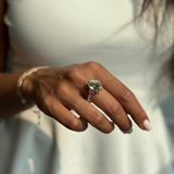 Mermaid Oval-Shaped Aquamarine and Pink Sapphire Three-Stone Ring