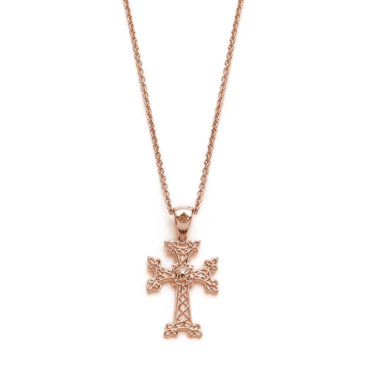 "Khachkar" Armenian Cross Pendant in Rose Gold