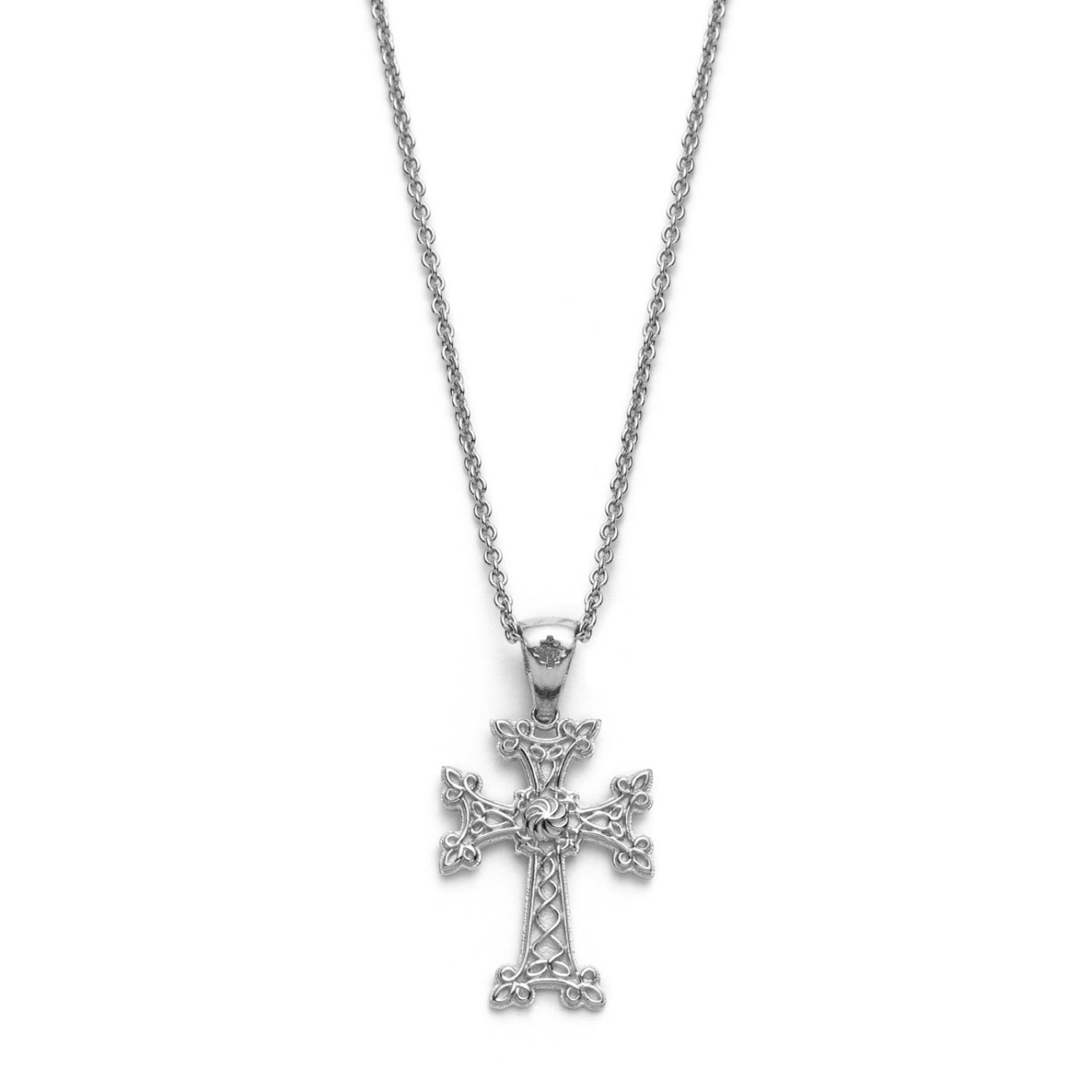 "Khachkar" Armenian Cross Pendant in White Gold