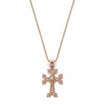 "Khachkar" Armenian Cross Pendant with Centre Diamond in Rose Gold
