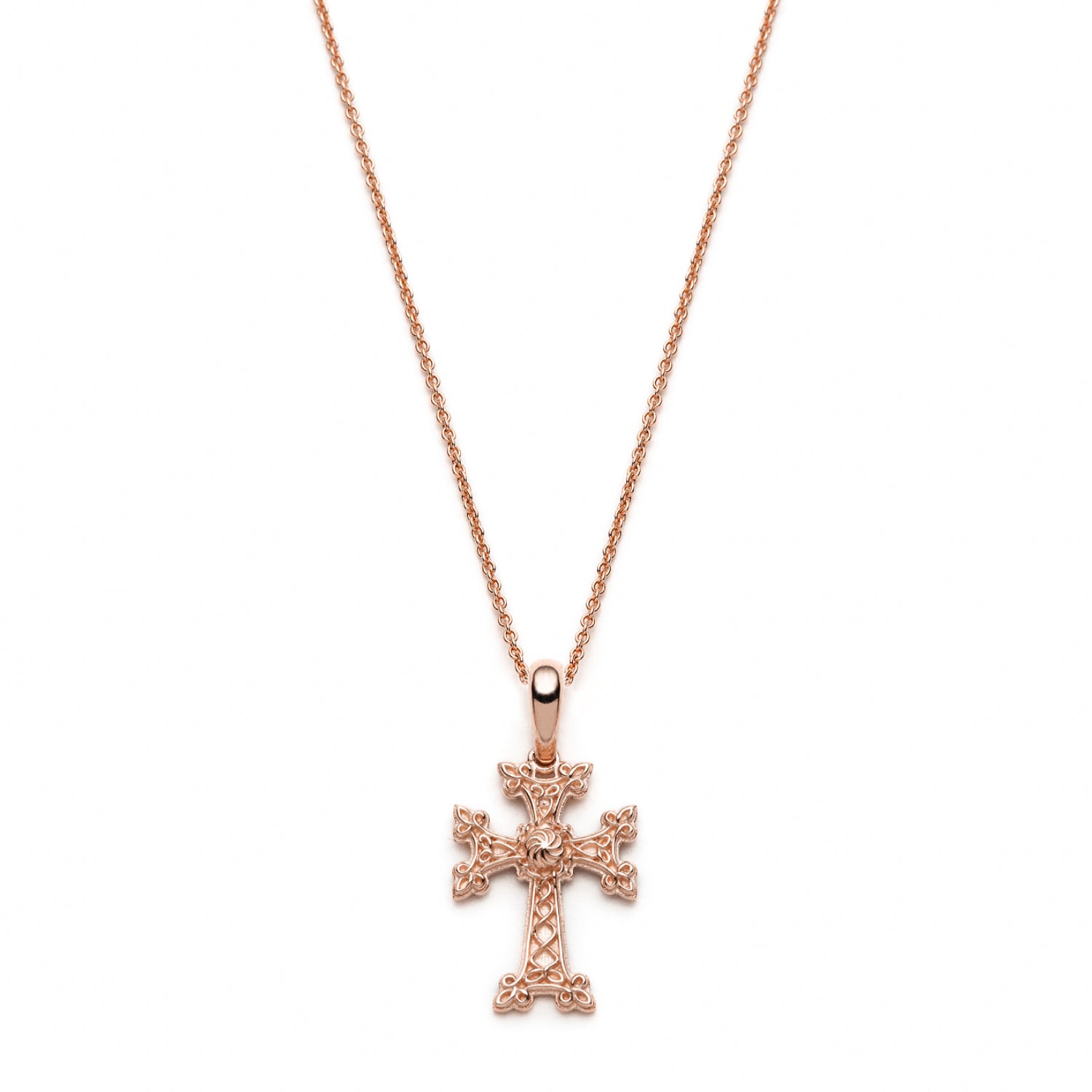 "Khachkar" Armenian Cross Mini Pendant in Rose Gold