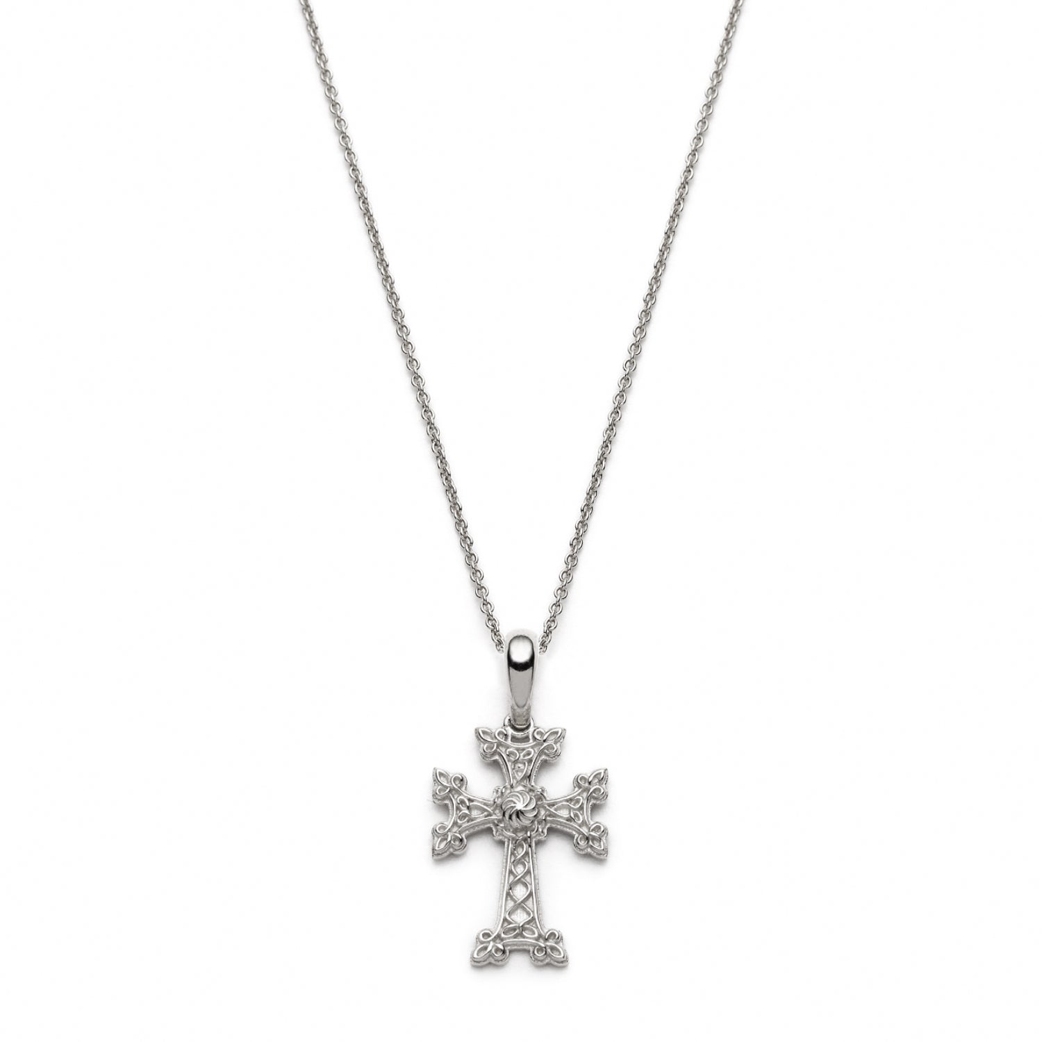 "Khachkar" Armenian Cross Mini Pendant in White Gold