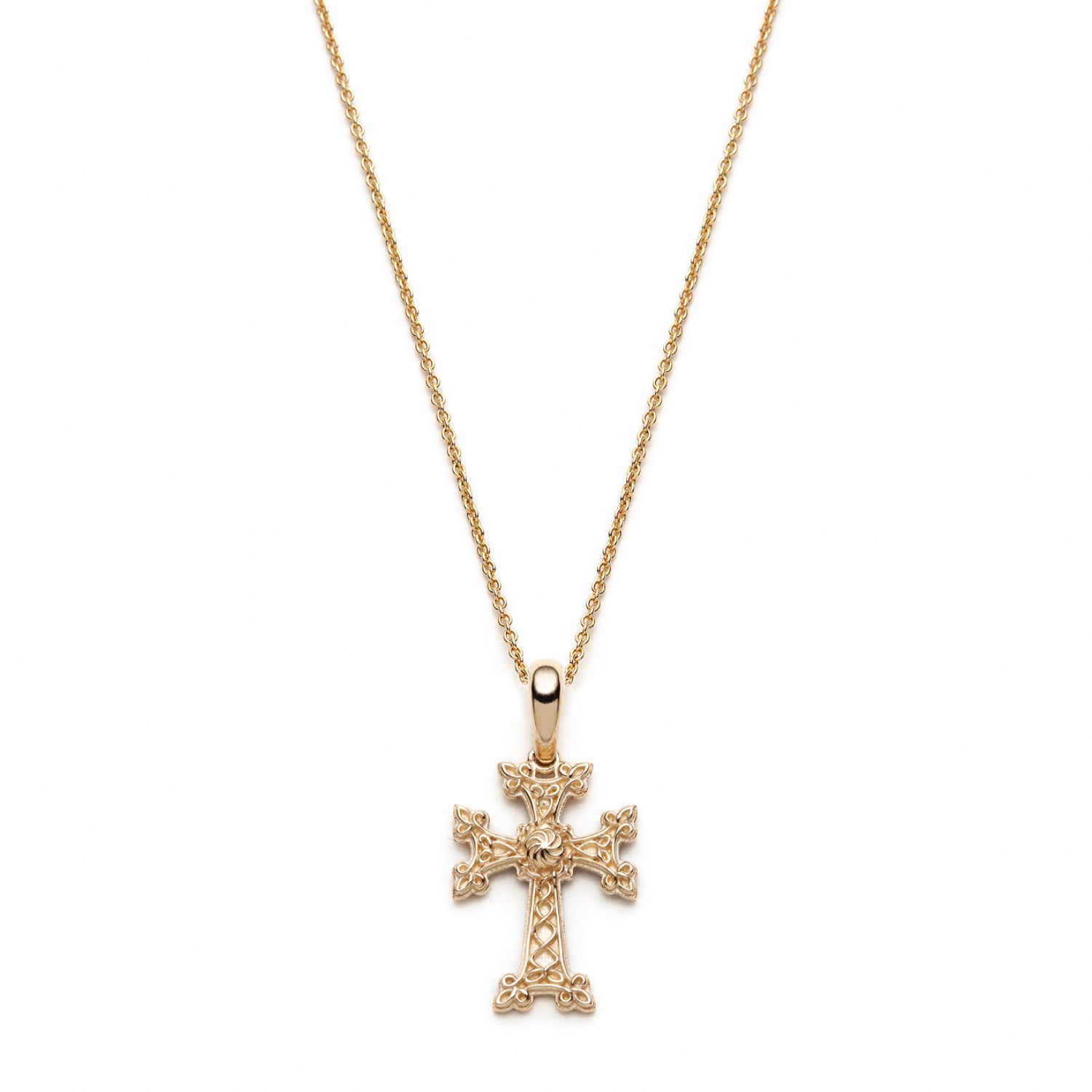 "Khachkar" Armenian Cross Mini Pendant in Yellow Gold 