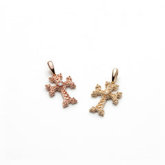 "Khachkar" Armenian Cross Mini Pendants in Rose and Yellow Gold