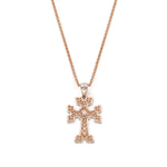 "Khachkar" Diamond Accent Armenian Cross Two-Tone Gold Pendant in Rose and White Gold