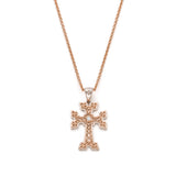 "Khachkar" Diamond Accent Armenian Cross Two-Tone Gold Pendant in Rose and White Gold