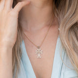 "Khachkar" Diamond Accent Armenian Cross Two-Tone Gold Pendant on a Model