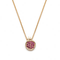 Large Pomegranate Ruby Studded Motif Necklace in Yellow Gold