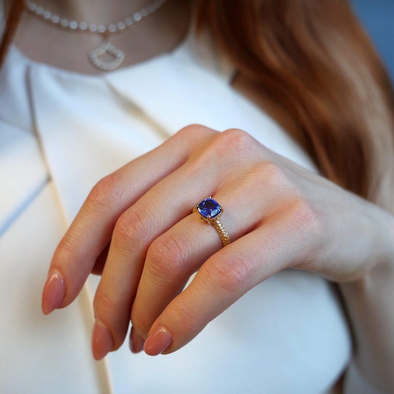 Lepia Cushion-Shaped Blue Tanzanite Ring Jewelry Design House