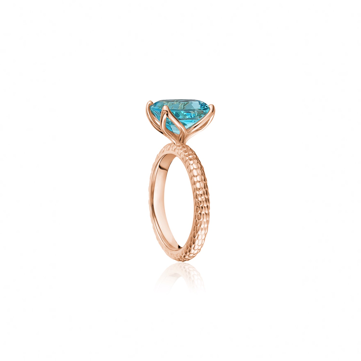 Lepia Cushion Swiss Blue Topaz Ring in Ros Gold Side View