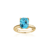 Lepia Cushion Swiss Blue Topaz Ring in Yellow Gold