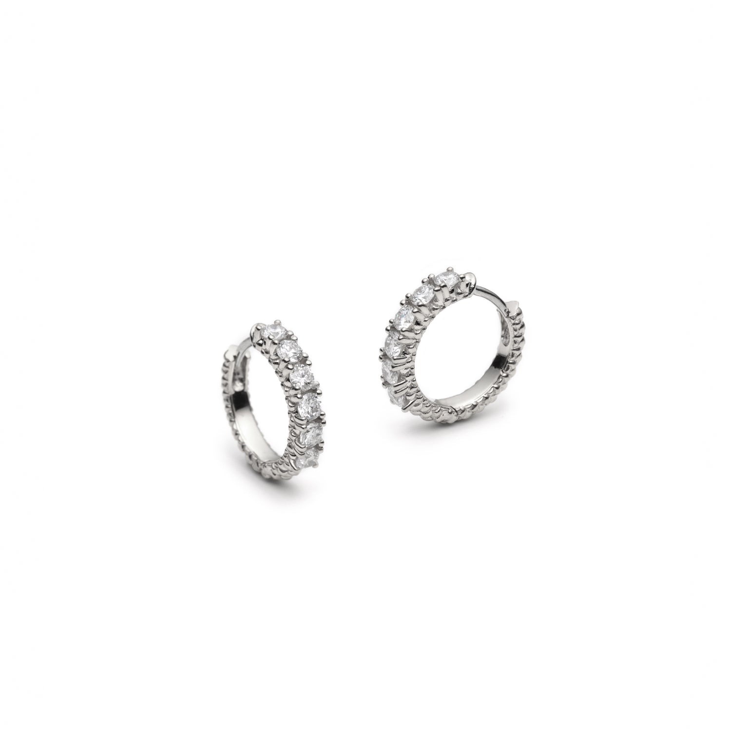 Lepia Mermaid Scales Motif Diamond Huggie Hoop Earrings in White Gold