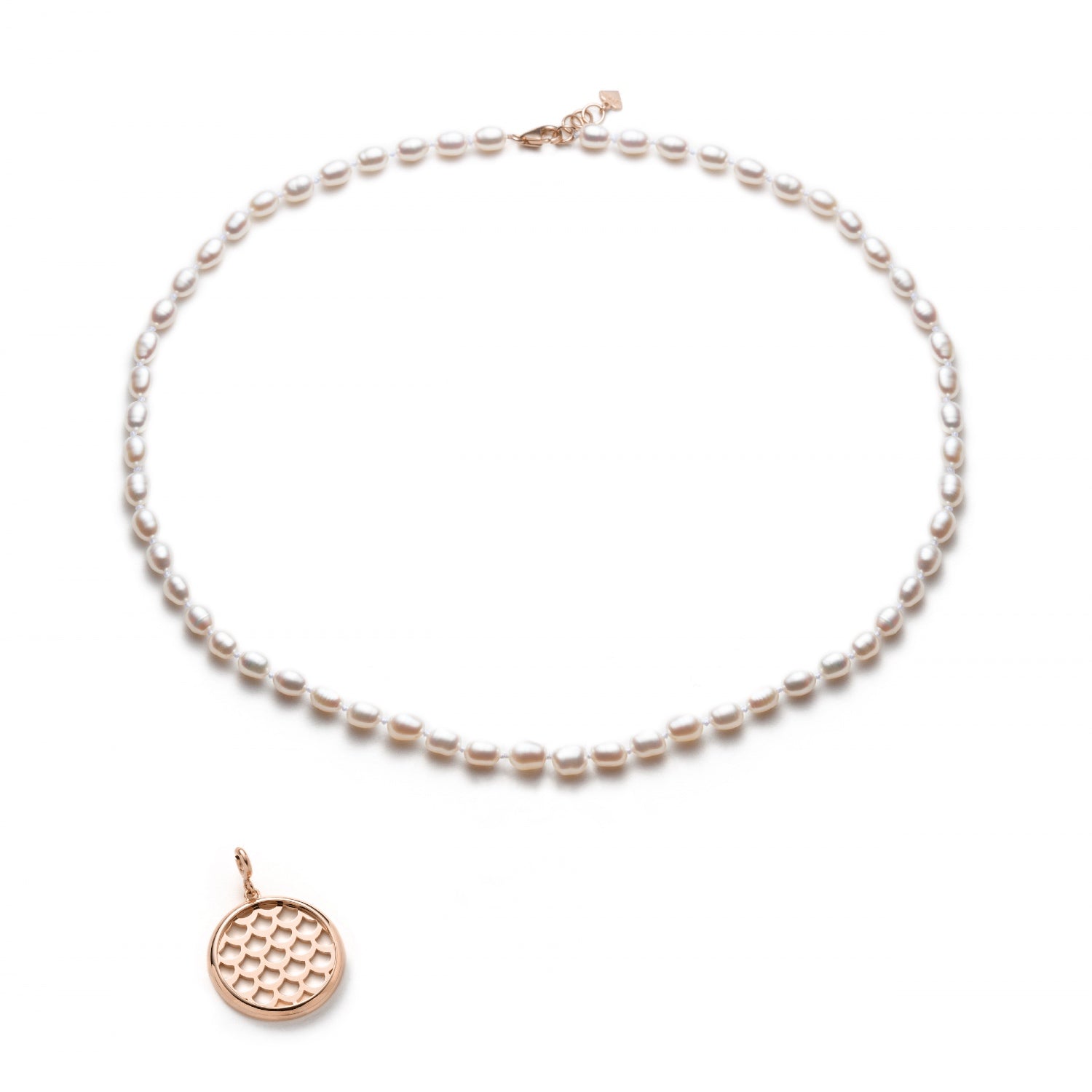 Lepia Mermaid Scales Motif Pearl Necklace in Rose Gold