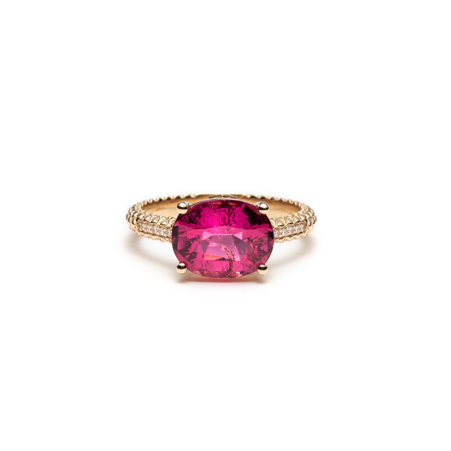 Lepia Oval-Shaped Pink Tourmaline East-West Ring in Yellow Gold