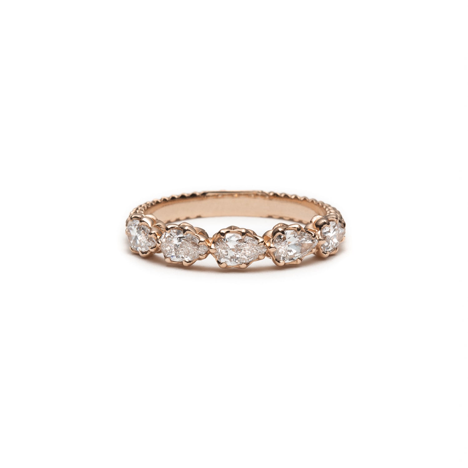 Lepia Pear-Shaped Diamond Five-Stone Ring in Rose Gold Front View