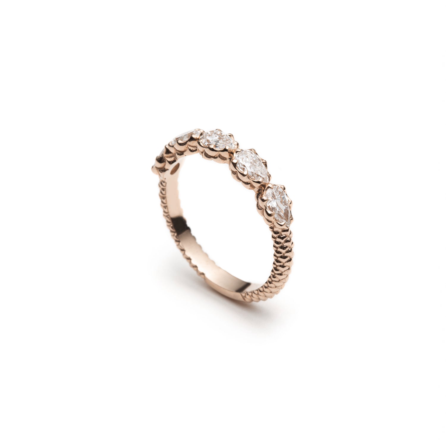 Lepia Pear-Shaped Diamond Five-Stone Ring in Rose Gold Side View