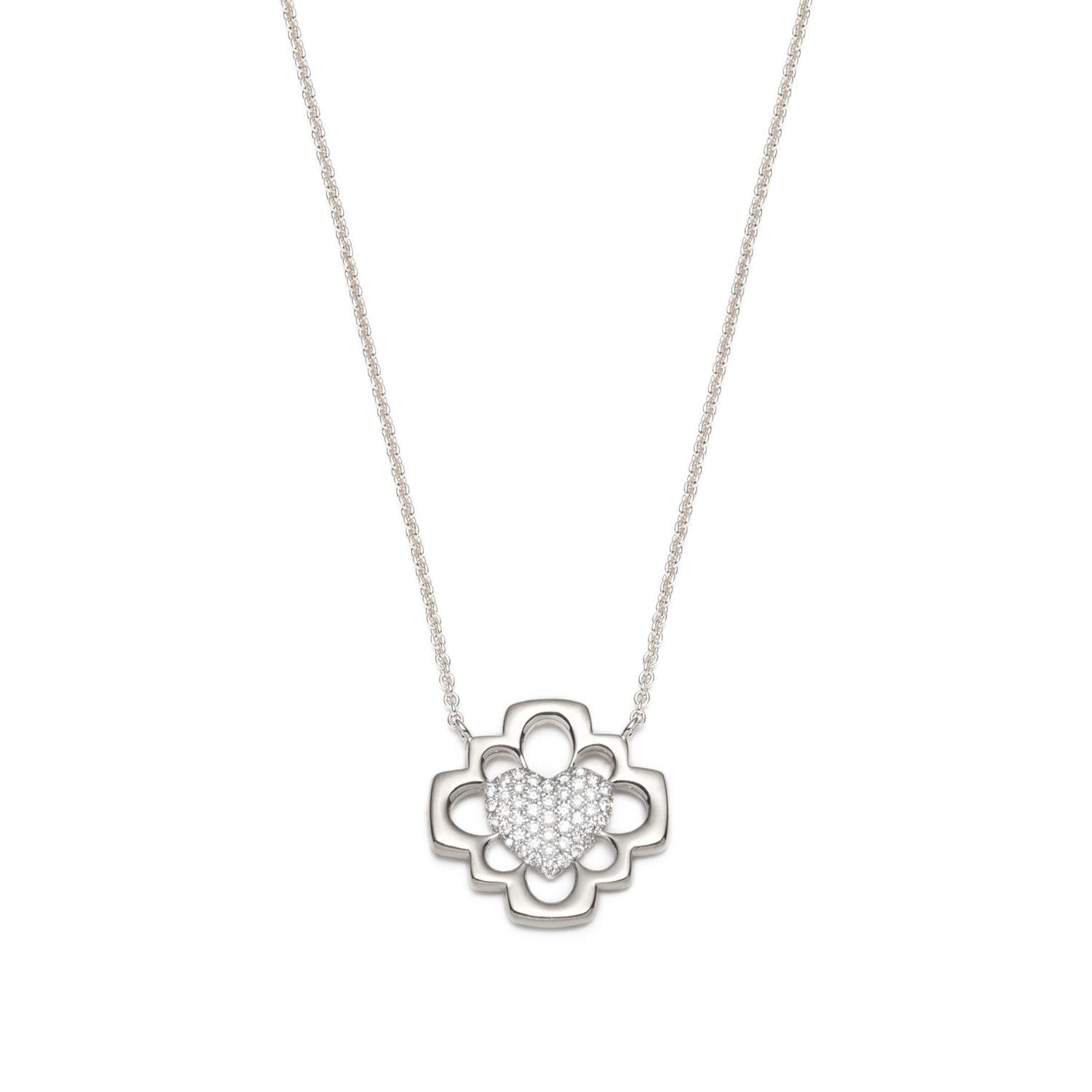 Love Blossom Diamond Pavé Step Motif Necklace in White Gold