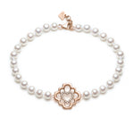 Love Blossom Diamond Step Motif Pearl Bracelet in Rose Gold