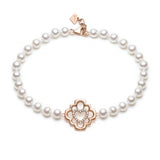 Love Blossom Diamond Step Motif Pearl Bracelet in Rose Gold