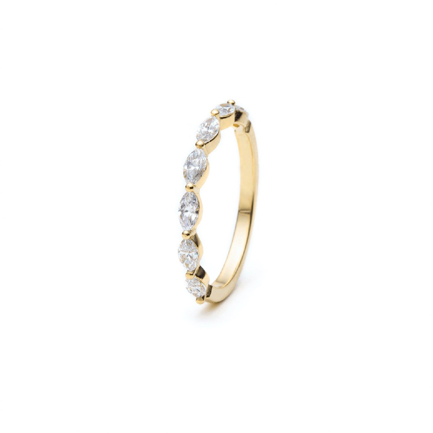 Marquise Cut Diamond Shared Prong Half-Eternity Ring in Yellow Gold Side View