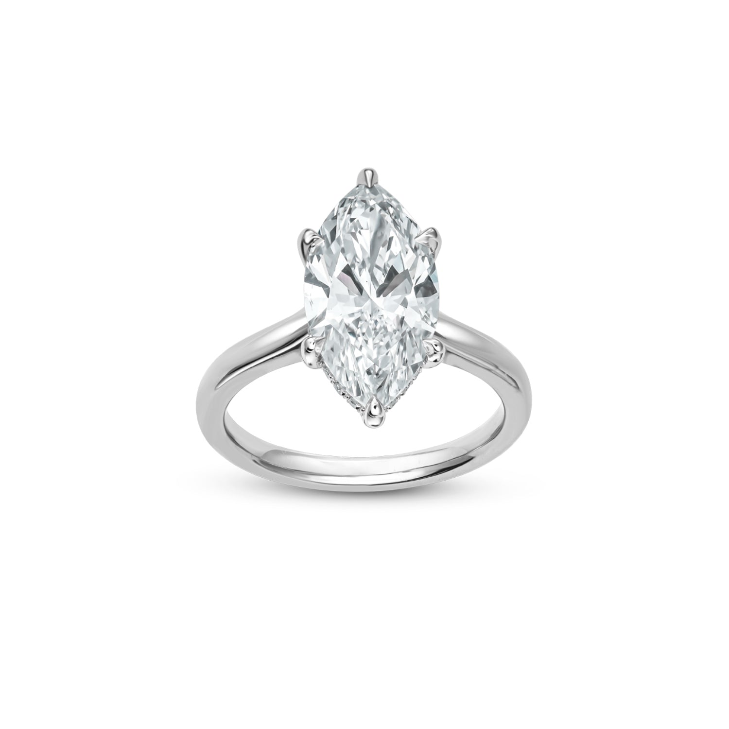 Marquise Cut Lab-Grown Diamond Hidden Halo Solitaire Engagement Ring in White Gold Front View