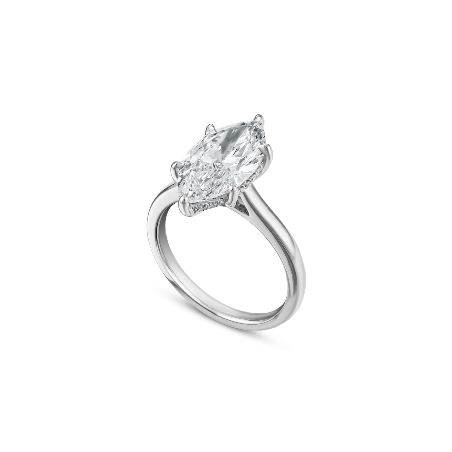 Marquise Cut Lab-Grown Diamond Hidden Halo Solitaire Engagement Ring in White Gold Side View