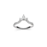 Marquise and Round Brilliant Cut Diamond Tiara Chevron Half-Eternity Ring in White Gold