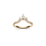 Marquise and Round Brilliant Cut Diamond Tiara Chevron Half-Eternity Ring in Yellow Gold