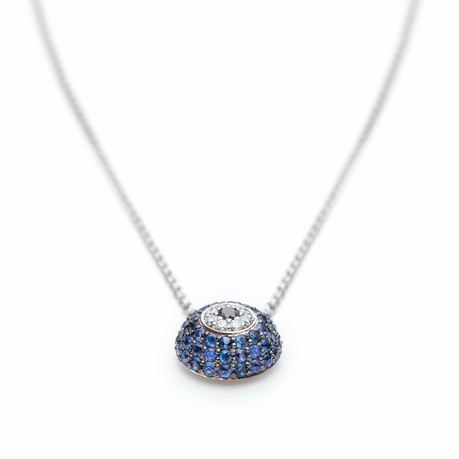 Mataki Diamond and Sapphire Pavé Evil Eye Necklace Side View