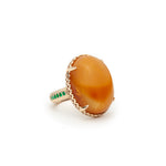 Mermaid Cabochon Amber and Round Emerald Cocktail Ring