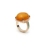 Mermaid Cabochon Amber and Round Emerald Cocktail Ring Side View