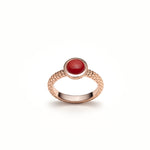 Mermaid Cabochon Red Coral Bezel Ring in Rose Gold