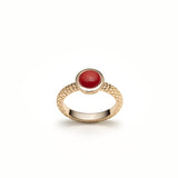 Mermaid Cabochon Red Coral Bezel Ring in Yellow Gold