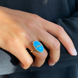 Mermaid Cabochon Turquoise Bezel Ring on a Model