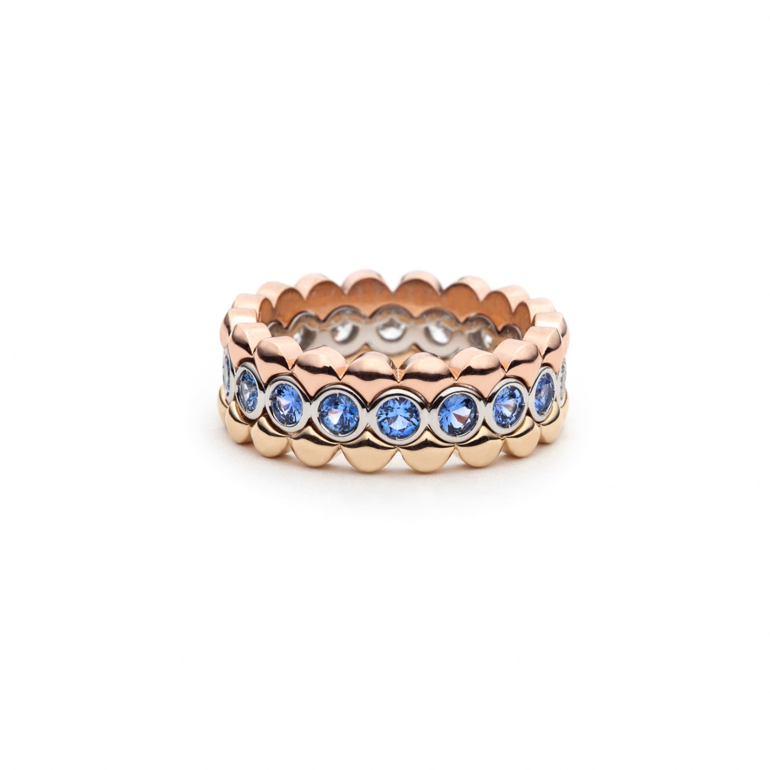 Mermaid Diamond and Sapphire Eternity Ring Stacked with Other Designs