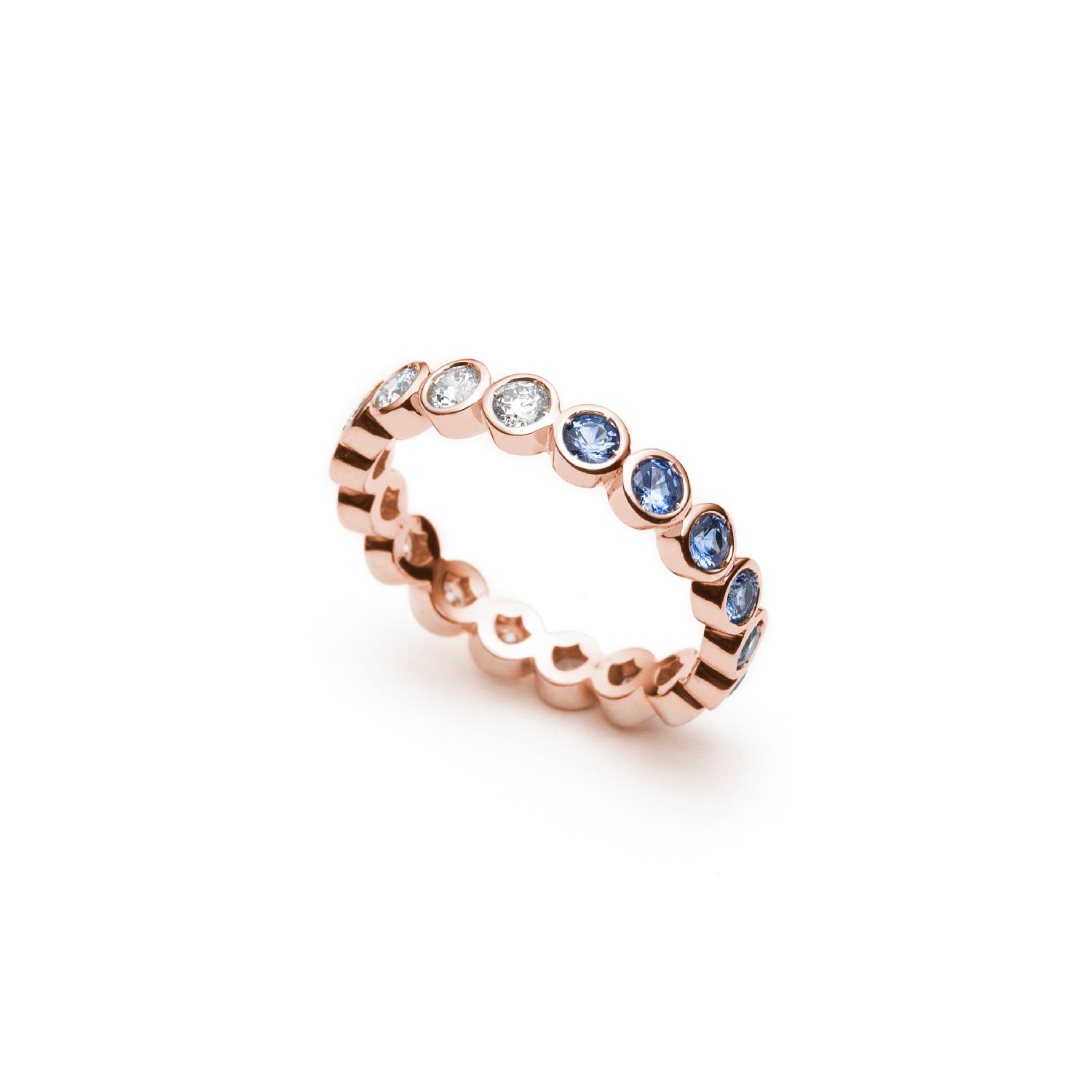 Mermaid Diamond and Sapphire Eternity Ring in Rose Gold Side View