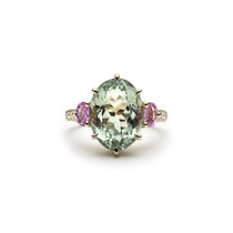 Mermaid Oval-Shaped Aquamarine and Pink Sapphire Three-Stone Ring