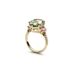 Mermaid Oval-Shaped Aquamarine and Pink Sapphire Three-Stone Ring Side View