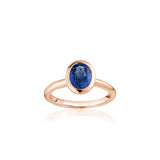 Mermaid Oval-Shaped Blue Sapphire Bezel Ring in Rose Gold