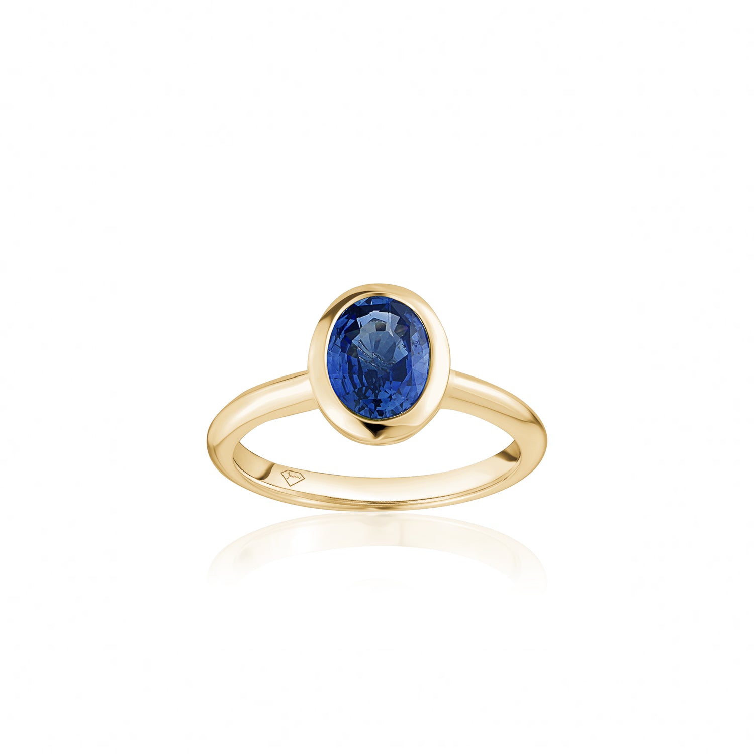 Mermaid Oval-Shaped Blue Sapphire Bezel Ring 14k Yellow Gold