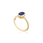 Mermaid Oval-Shaped Blue Sapphire Bezel Ring in Yellow Gold Side View