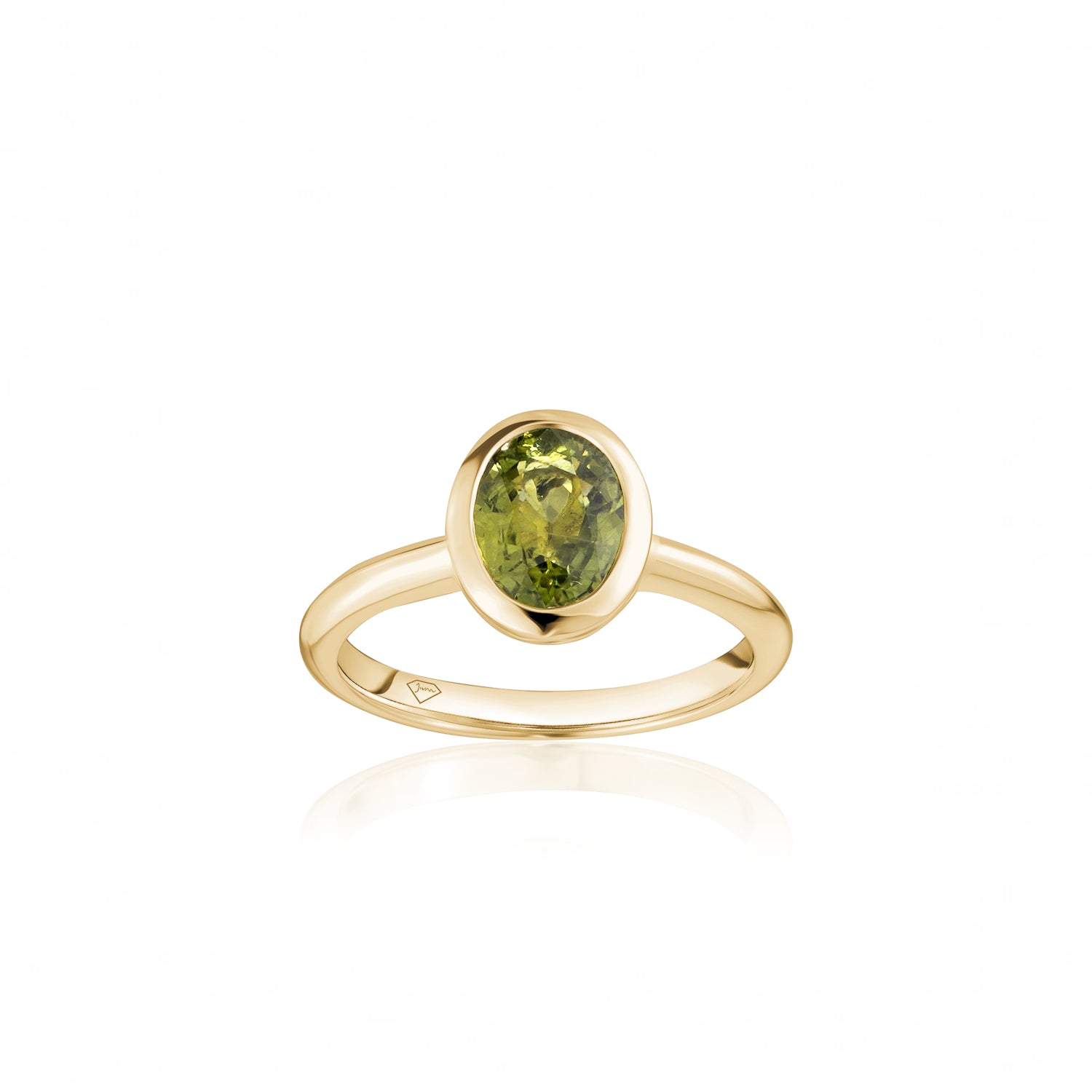 Mermaid Oval-Shaped Green Sapphire Bezel Ring in Yellow Gold