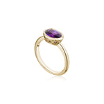 Mermaid Oval-Shaped Violet Sapphire East-West Bezel Ring in Yellow Gold Side View