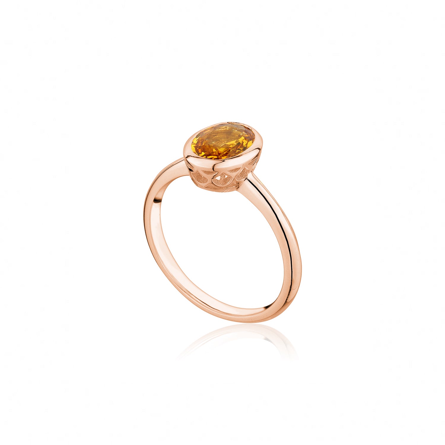 Mermaid Oval-Shaped Yellow Sapphire Bezel Ring in Rose Gold Side View