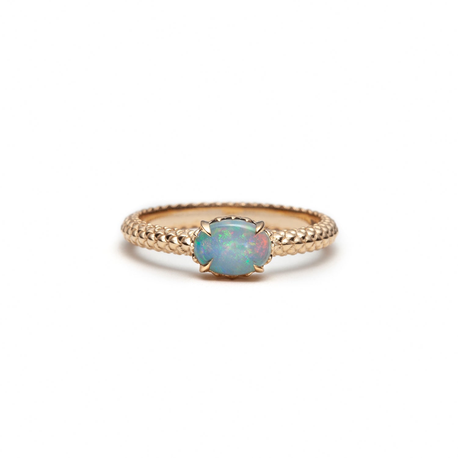 Mermaid Oval Opal East-West Ring in Yellow Gold