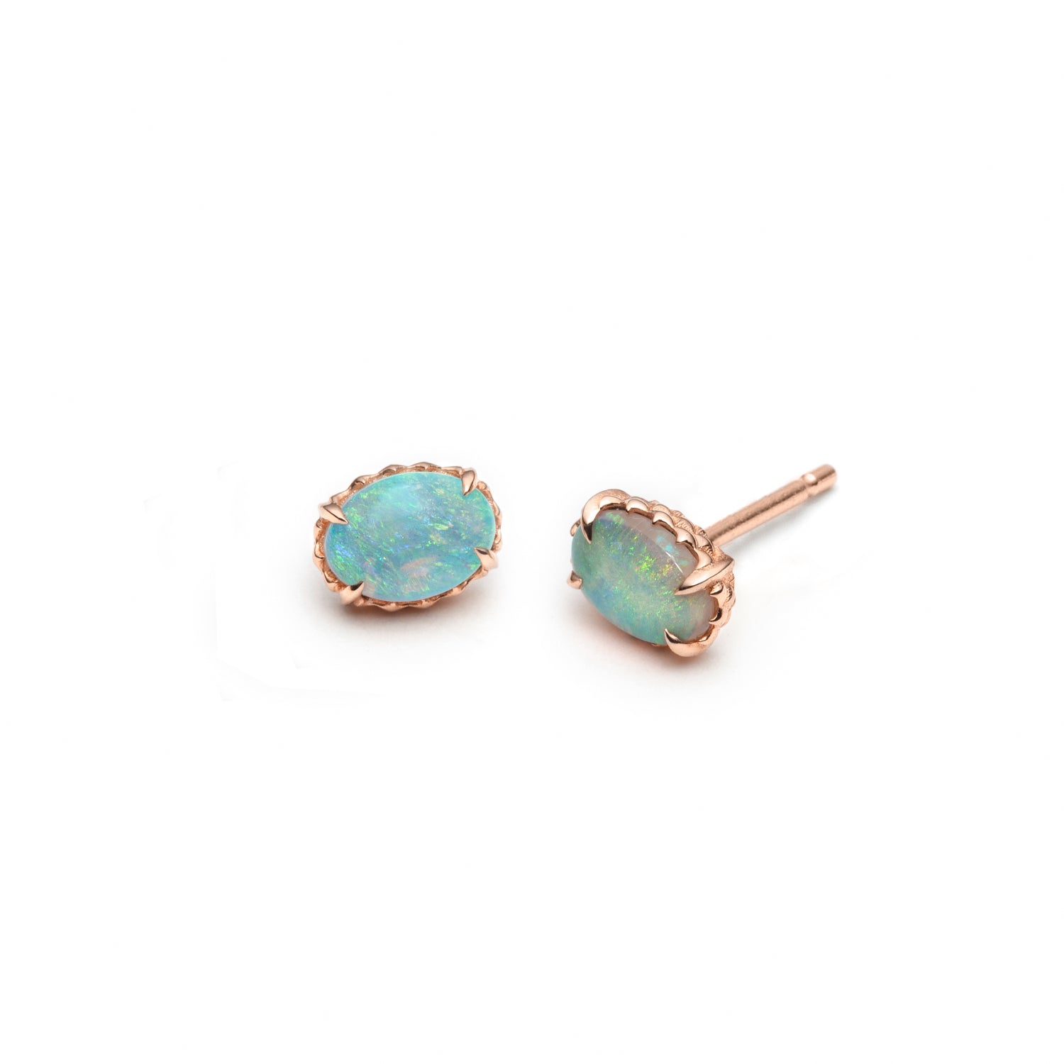 Mermaid Oval Opal Mini Stud Earrings in Rose Gold Side View
