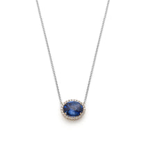 Mermaid Oval Sapphire Diamond Halo Two-Tone Gold Necklace