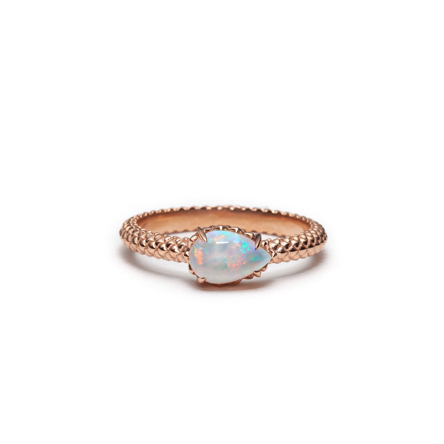 Mermaid Pear-Shaped Opal East-West Ring in Rose Gold