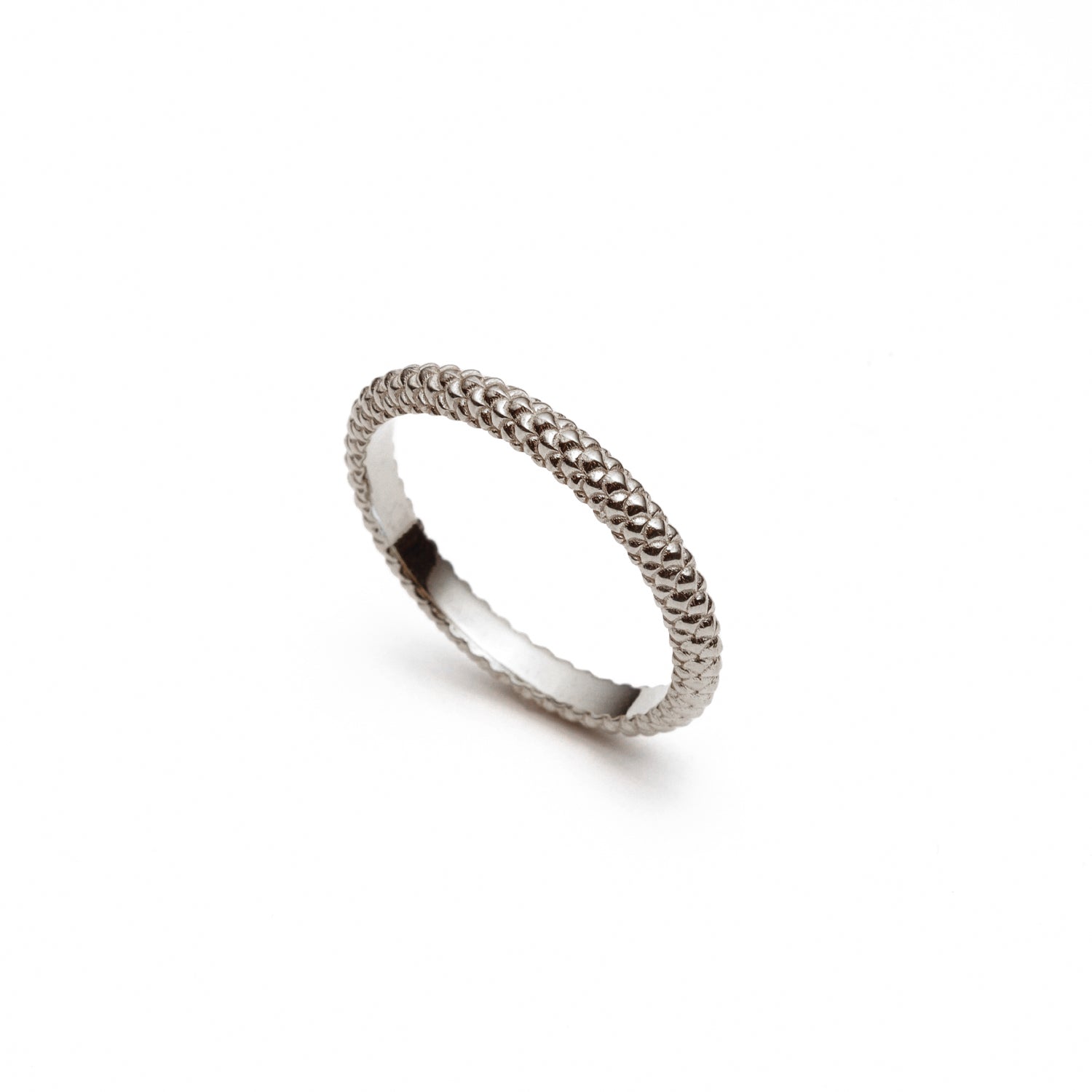 Mermaid Scales Motif Stackable Band in White Gold Side View